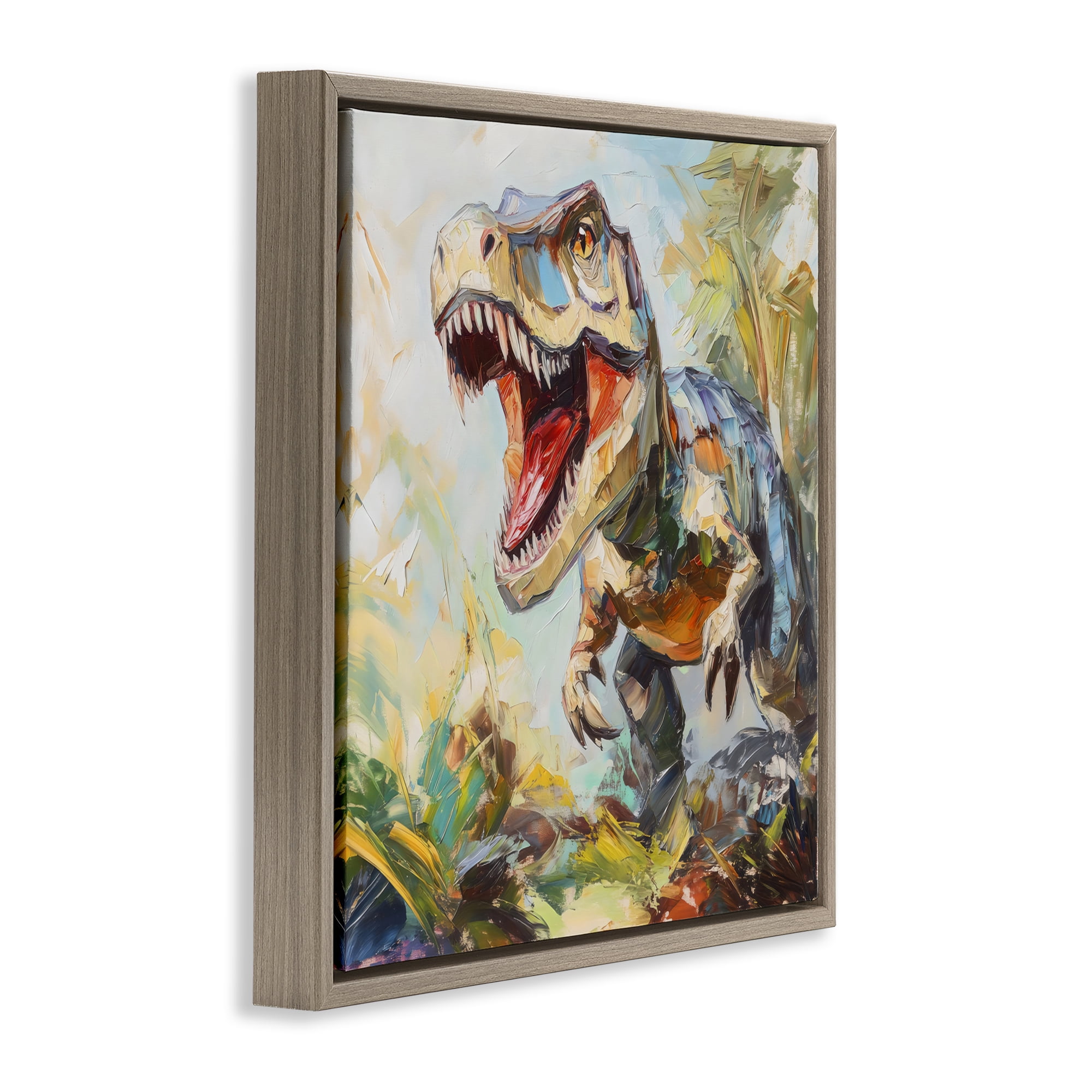 Stupell Industries Enchanting T-Rex Roar Brown Framed Floater Canvas Wall Art, design by Creative Studio