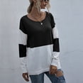 thumbnail image 3 of Color Blocked Sweater Crewneck Loose Sweaters Pullover Long Sleeve Casual Stitching Knit Pullover for Women Black S Rawiri, 3 of 8