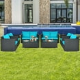 thumbnail image 1 of Costway 8PCS Patio Rattan  Cushioned Sofa Chair Coffee Table Turquoise, 1 of 10