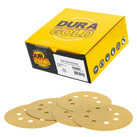 

Dura-Gold - Premium - 120 Grit - 5 Gold Sanding Discs - 8-Hole Dustless Hook and Loop for DA Sander - Box of 50
