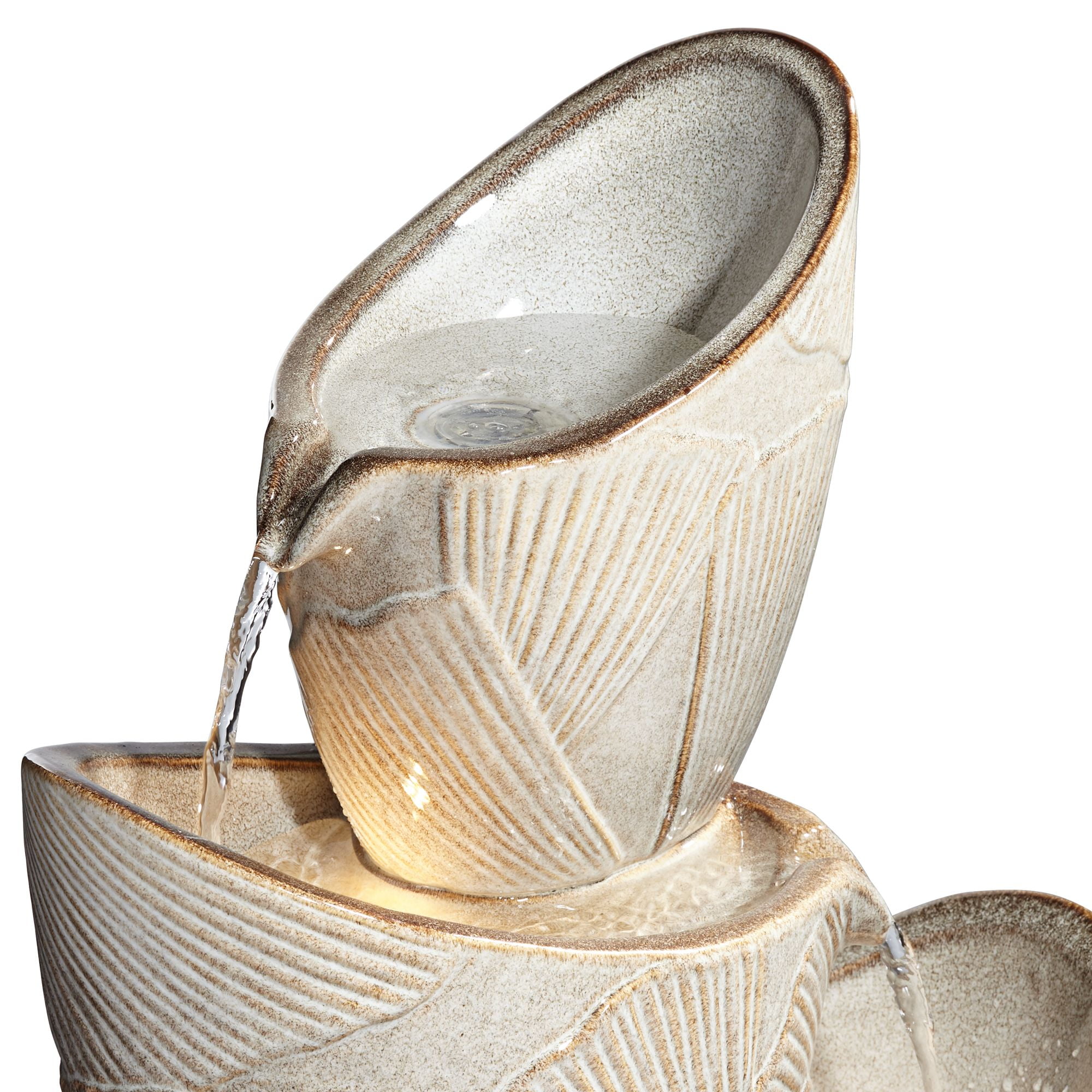 Three Urn 30" High Large Coastal Modern Indoor Outdoor Decor Faux Stone Floor Fountain with Light LED Cascading