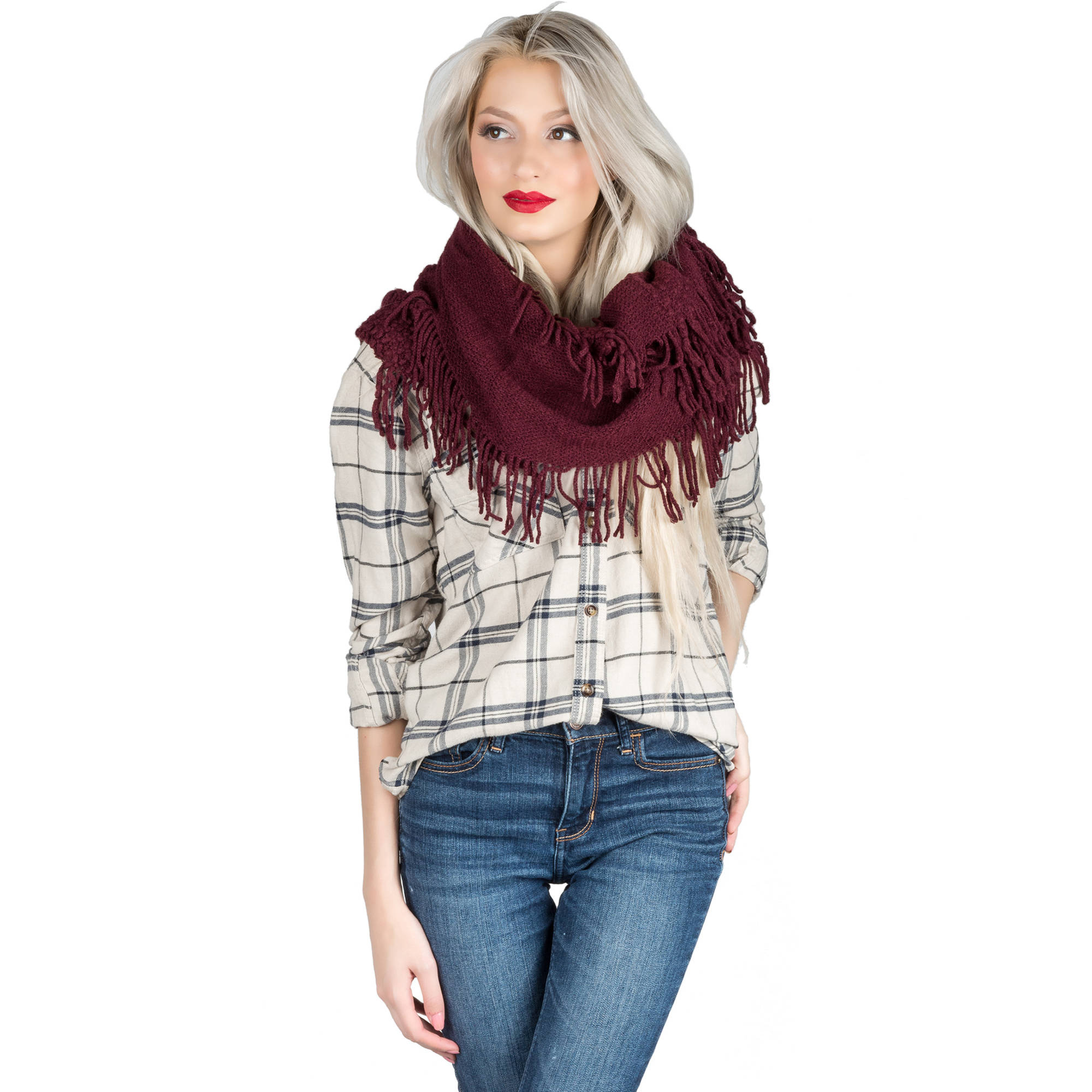 Women's Soft Woven Infinity Wrap Shawl Scarf with Frills [Adult Size]