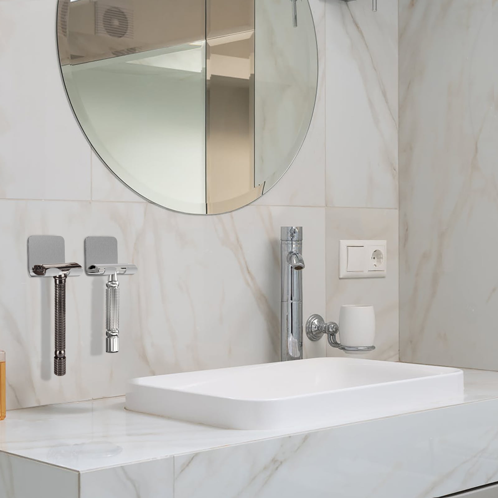 ABINLIN Razor Holder for Shower Wall 4 Pack, Stainless Steel Razor Hanger  for Shower, Waterproof Self-Adhesive Towel Hooks for Bathrooms (Silver)