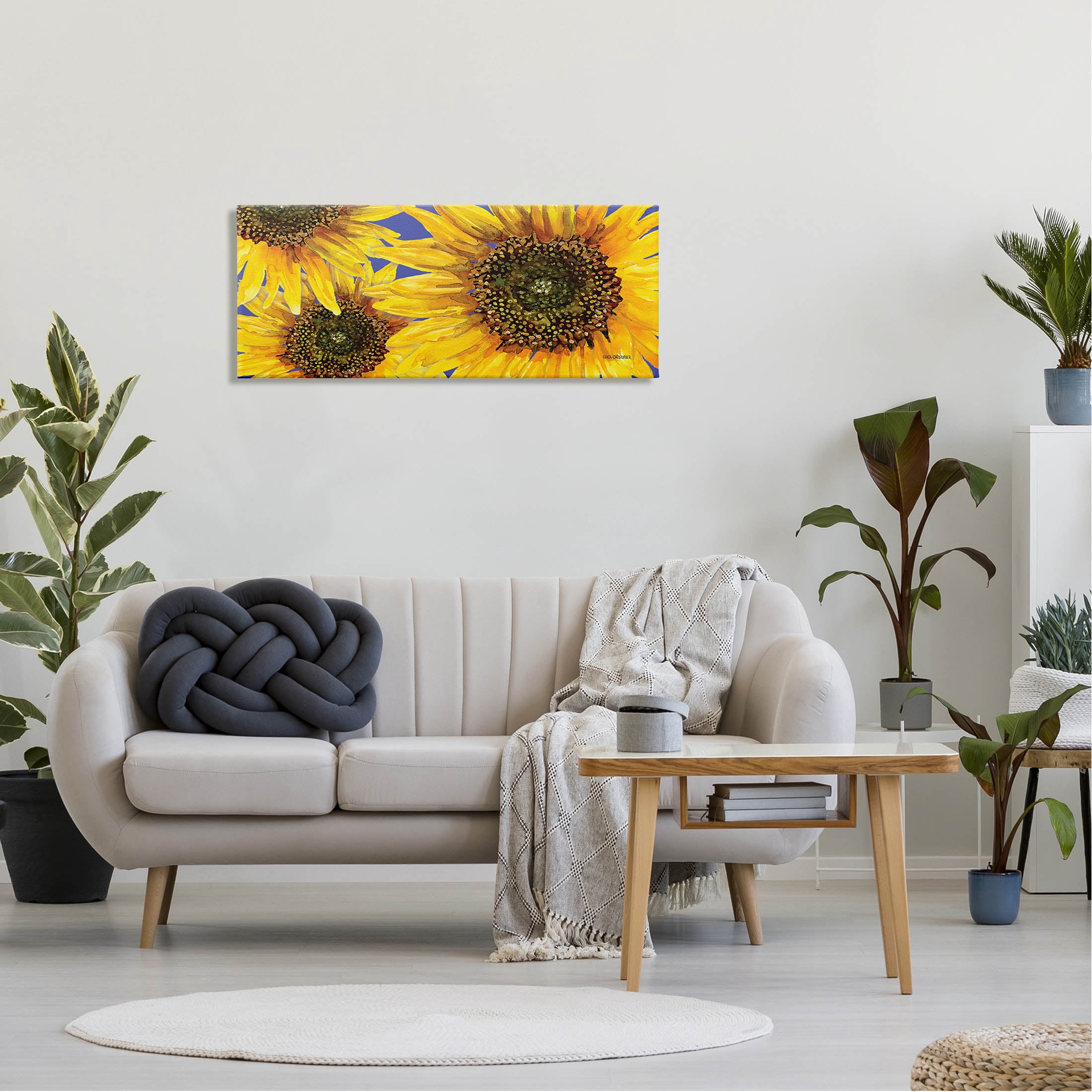 Vivid Sunflower Blooms Trio Botanical & Floral Graphic Art Gallery Wrapped Canvas Print Wall Art