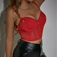 thumbnail image 7 of JGGSPWM Women's Sequin Trim Corset Crop Top Sleeveless Cami Tank Spaghetti Straps Crop Top Clubwear Red L, 7 of 7