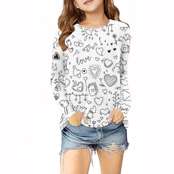TFEOQRY Toddler Girls Long Sleeve Interest Graffiti Prints Shirts Cute Crewnecks Tops Casual Blouses Clothes