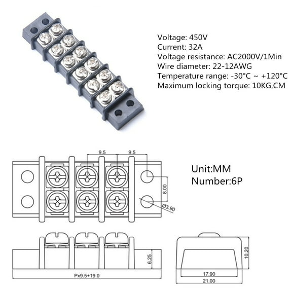 WRISTBIQUE Terminal Block Double Row Terminal Metal 1Set