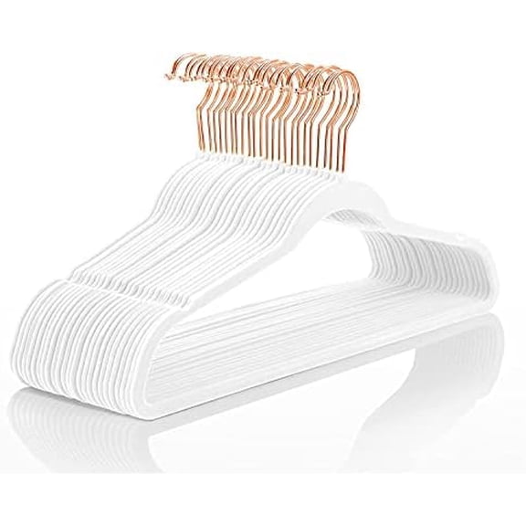 Premium Velvet Hangers (60 Pack) Heavy Duty - Non Slip Felt Hangers - Velvet Suit Hanger White - Rose Gold Hooks,Space Saving Clothes Hanger
