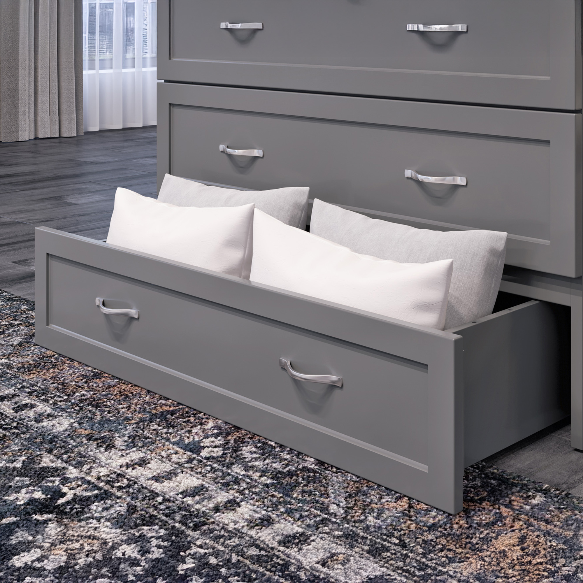 AFI Northfield Twin-XL Wood Murphy Bed Chest with 6" Mattress, Drawer & Charger, Grey