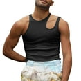 thumbnail image 1 of Men's Summer Sexy Solid Irregular Sleeveless Vest Tops Hollow Tank Tops Blouse, 1 of 2