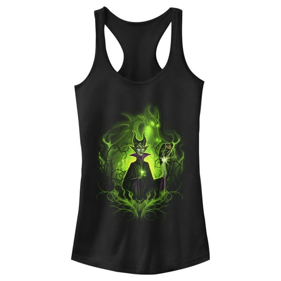 Junior's Sleeping Beauty Dark Detailed Maleficent  Racerback Tank Top Black 2X Large