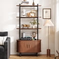 thumbnail image 7 of 71" Tall Bookshelf, 4-Tier Book Shelf with Storage Cabinet, Modern Bookcase with Sliding Door and Adjustable Footpad, Freestanding Storage Organizer Bookshelf for Living Room, Bedroom, Walnut, 7 of 7