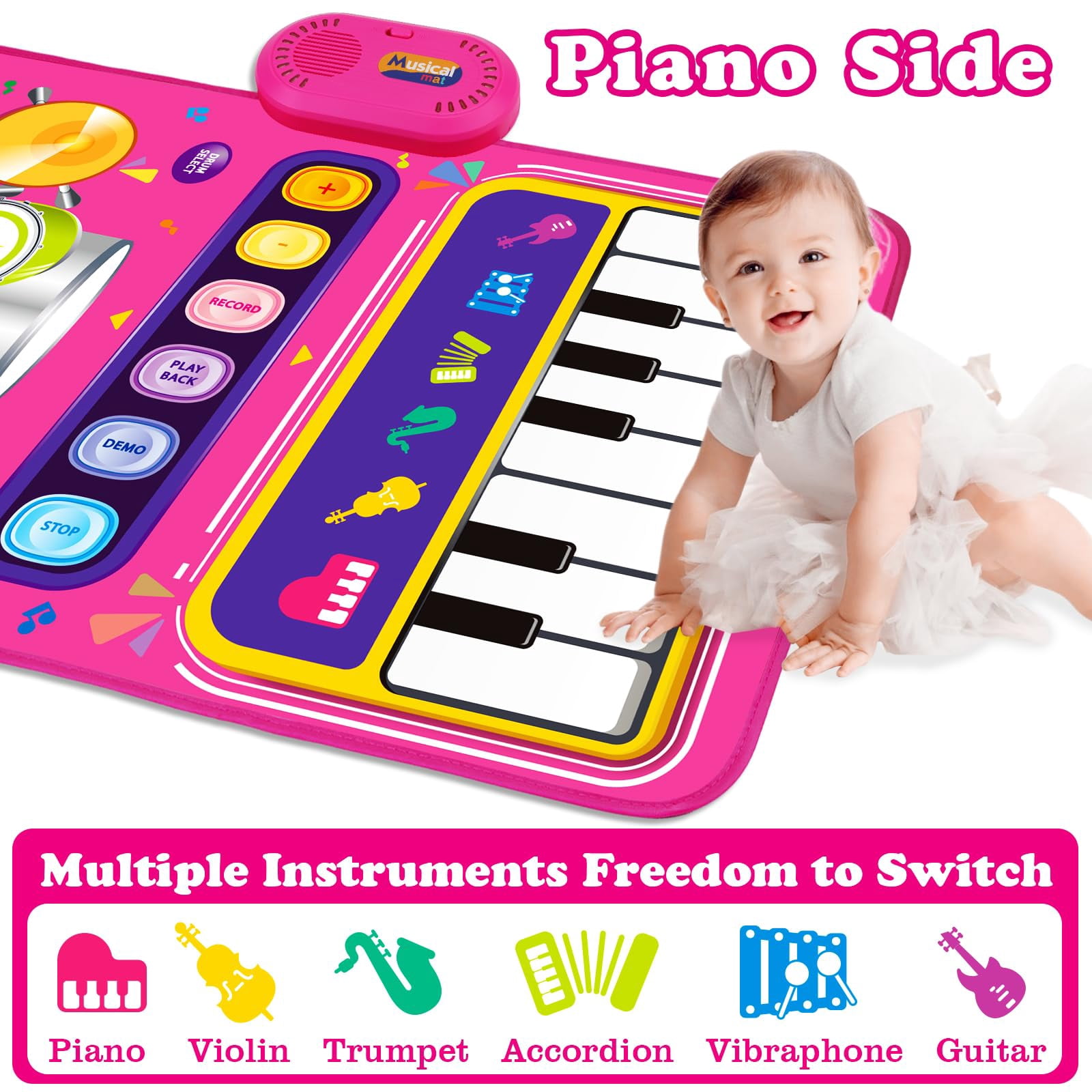 Musical Mat Toys - 2 in 1 Piano Drum Babies Play Mat Music Toys for Kids 3-8 Birthday Gifts(Red)
