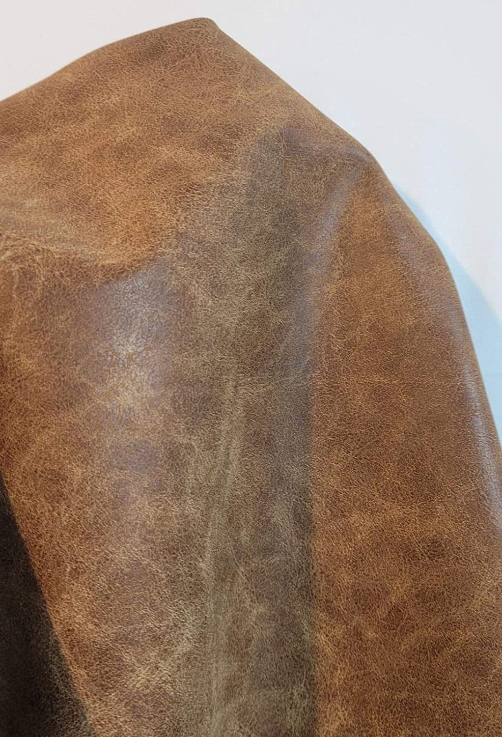 Chestnut Mid Brown Tan Distress Faux Leather Synthetic Pleather 0.9 mm 1 Yard 36 x 54 inch Soft Smooth Upholstery (Chestnut Tan Distress Vintage)