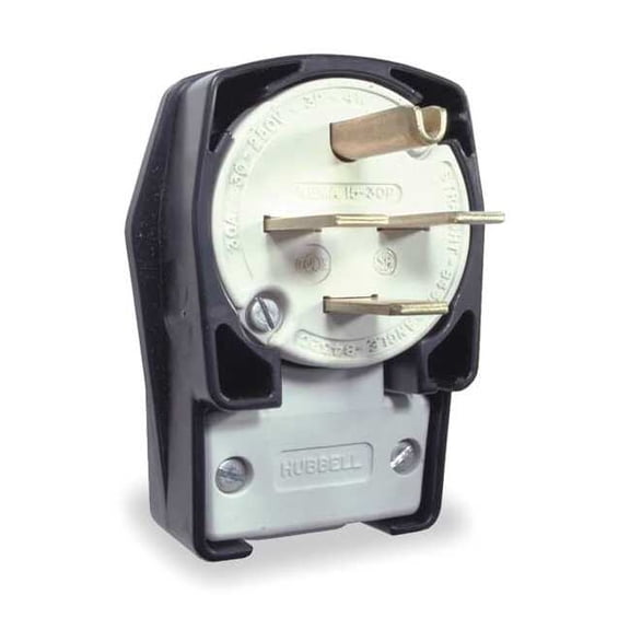 Hubbell Wiring Device-Kellems Agl Strt Plug,Blk; Wht,30 A,Stnd,15-30P HBL8432C