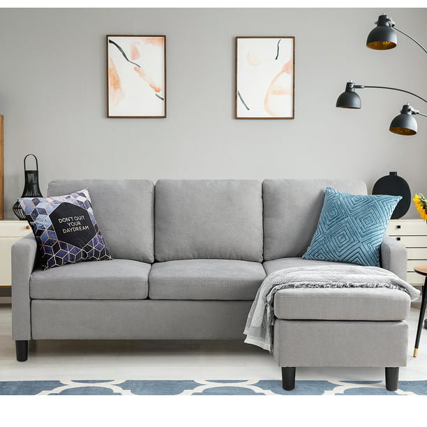 zonsondergang boter antenne Sobaniilo Convertible Sectional Sofa Couch, Modern Linen Fabric L-Shaped 3-Seat  Sofa Sectional with Reversible Chaise for Small Space (Light Gray) -  Walmart.com
