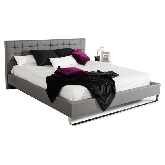 Modrest Gemma 84x89" Modern Steel & Faux Leather Eastern King Bed in Gray