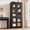 Black embossed + natural wood grain, variant on Modern 70'' Tall Kitchen Pantry Storage Cabinet with 4 Arched Glass Doors - Adjustable Shelves - Maple Wood Finish - MDF Cupboard Organizer for Kitchen, Dining, Living Room, Bathroom