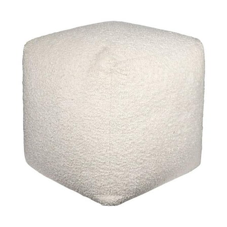 HomeRoots 551568 18 in. Ivory Polyester Cube Outdoor Pouf Ottoman