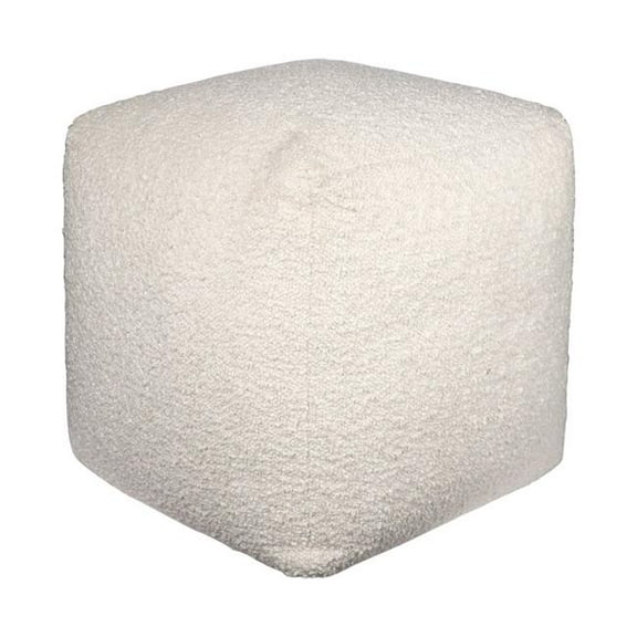 HomeRoots 551568 18 in. Ivory Polyester Cube Outdoor Pouf Ottoman