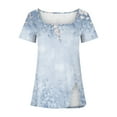thumbnail image 4 of Hauts d'Été Grande Taille pour Femmes, Mode Décontractée Imprimée, Col Carré, Manches Courtes, Boutons, Blouses Amples, T-Shirt Col en V pour Femmes en Solde, 4 of 5