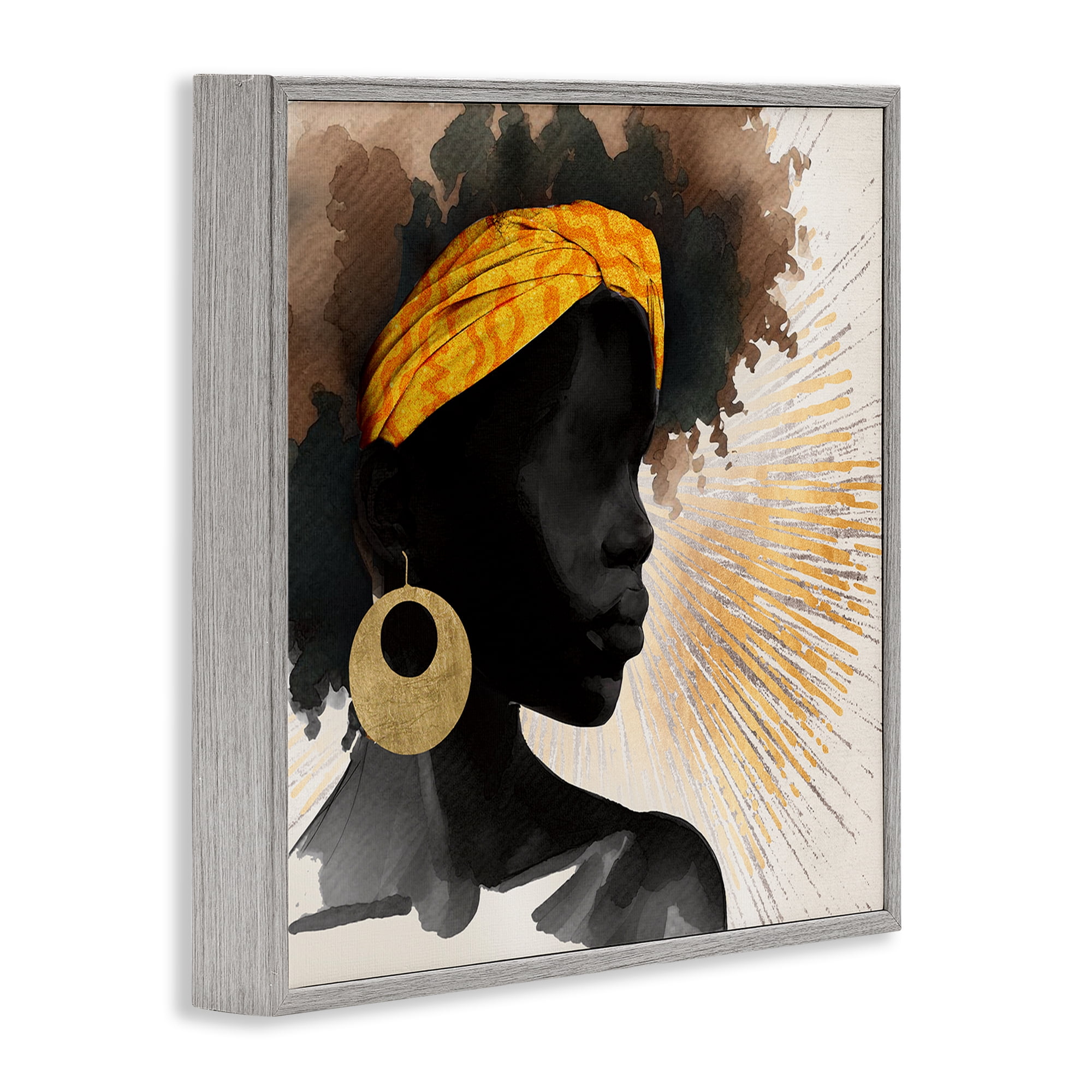Stupell Industries Sunburst Silhouette with Headwrap Gray Framed Giclee Art, design by CAD Designs