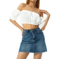 thumbnail image 3 of Franhais Women's Sexy Short Top Shoulder Length Style Solid Color Elastic Ruffled Trim Chest Wrap Breathable Blouse, 3 of 9