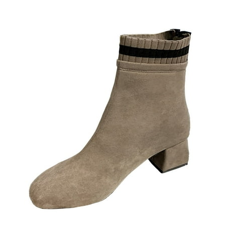 

SEMIMAY Women Fashion Short Boots High Heel Boots Casual Shoes For Women Khaki