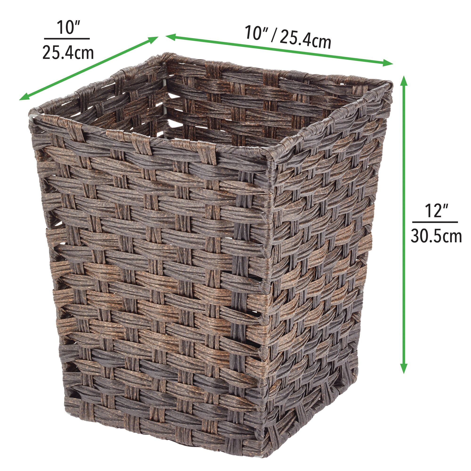 mDesign Woven Square Trash Can Wastebasket, Garbage Container Bin - Dark Brown