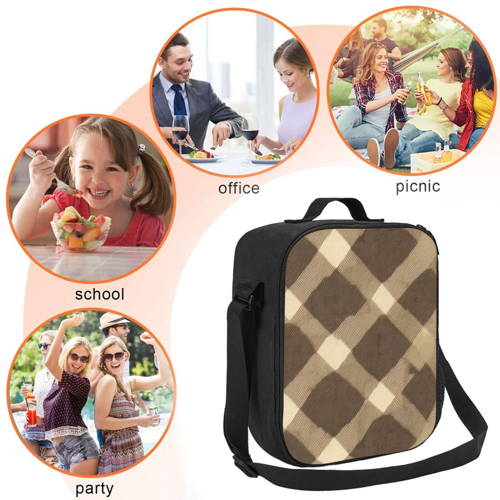 Thermal Insulation One Shoulder Portable Bento Bag Can Be Reused 8×10.5in For Carrying Drinks Bento Box Fruit Snacks Argyle Plaid Khaki_2
