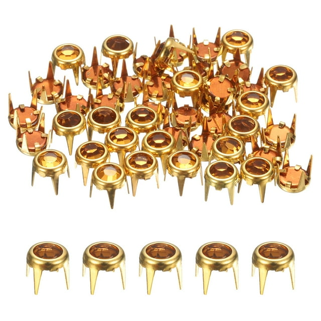 Uxcell 80Pcs Rhinestone Studs 0.2"x0.24" Cobre para Manualidades Oro Amarillo