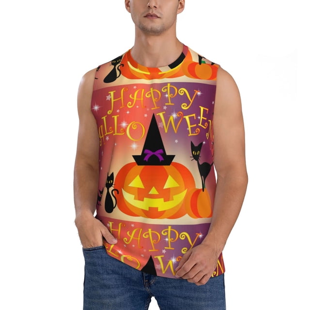 Fotbe Halloween Men's Camiseta sin Mangas Estampada para Hombres, Playera Casual para Gimnasio, Entrenamiento, Playa-XX-Large