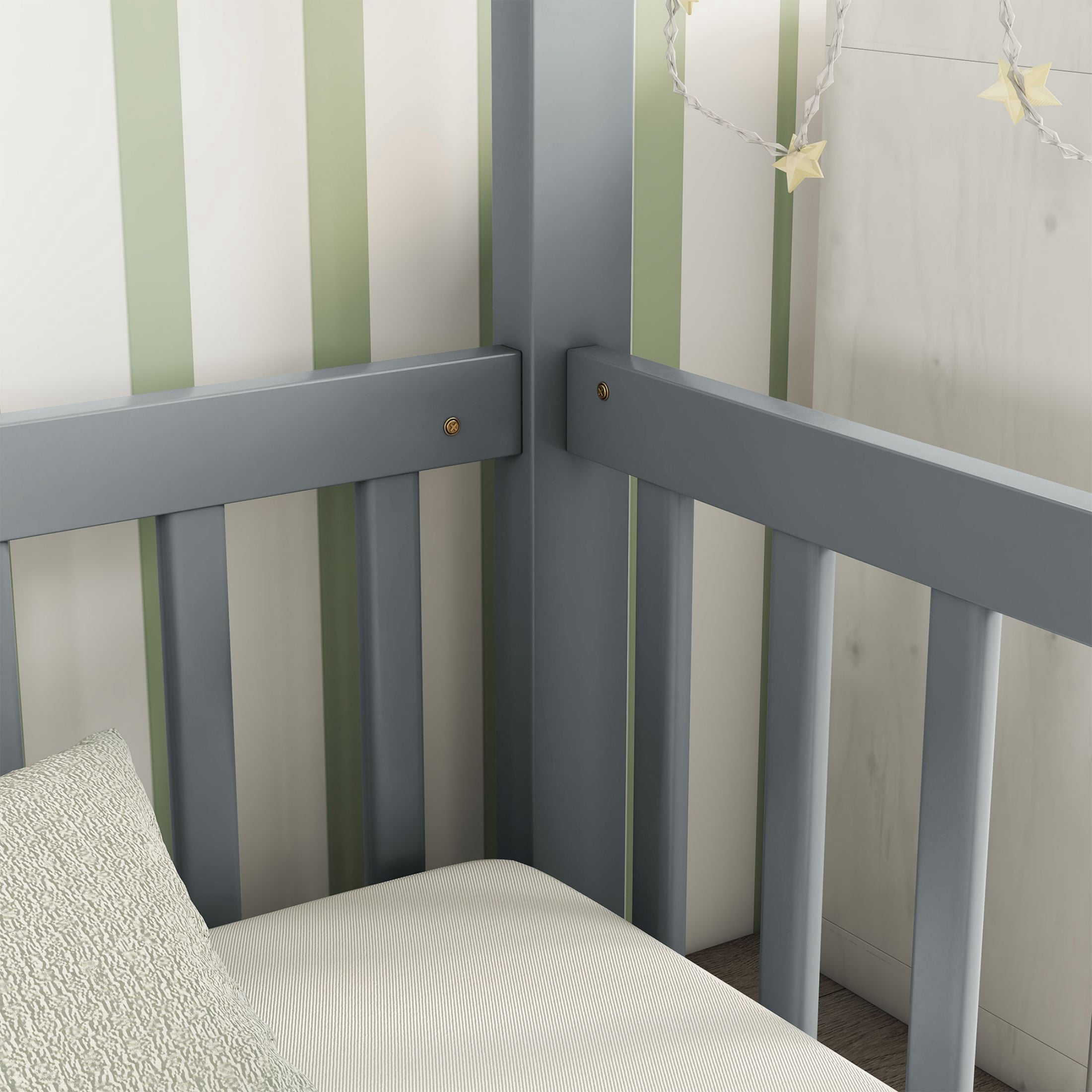 Aukfa Double Twin Bed Frame for 2 Kids Toddlers, Two House Bed with Fence, Two Shared Beds, Gray