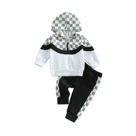 

Musuos Baby Boy Girl Sweatsuit Long Sleeve Hooded Zipper Sweater Tops Long Pants