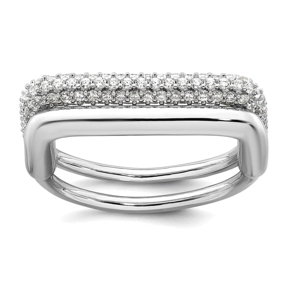 24.6mm 925 Sterling Silver Rhodium Plated Polished and Pave Cubic Zirconia Square Ring Set Size 6 Ring for Women