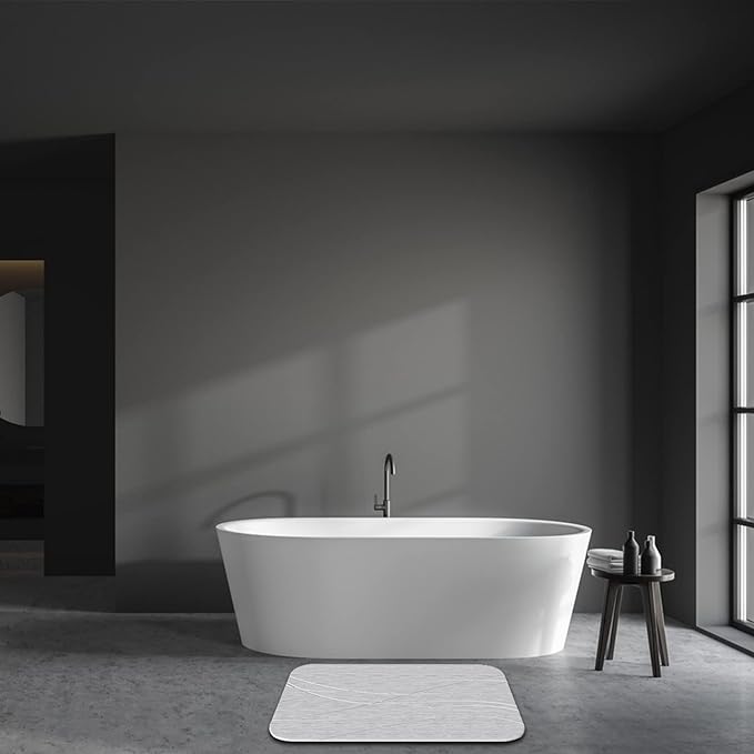 2 Tapis De Douche En Pierre De Diatomée - Absorbant, Antidérapant, Séchage Rapide - Gris Clair