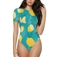 thumbnail image 2 of Goofa Lemon Blue Printed Women Rash Guard Short Sleeve,Tummy control Swimsuit Surfing Swimsuit Bathing Suit One Piece Swimsuit UPF 50-, 2 of 9