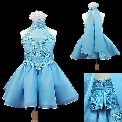 Aqua Blue Little Girl & Girl Pageant Prom Formal Dress  3 4 5 6 7 8 9 10 12 14 