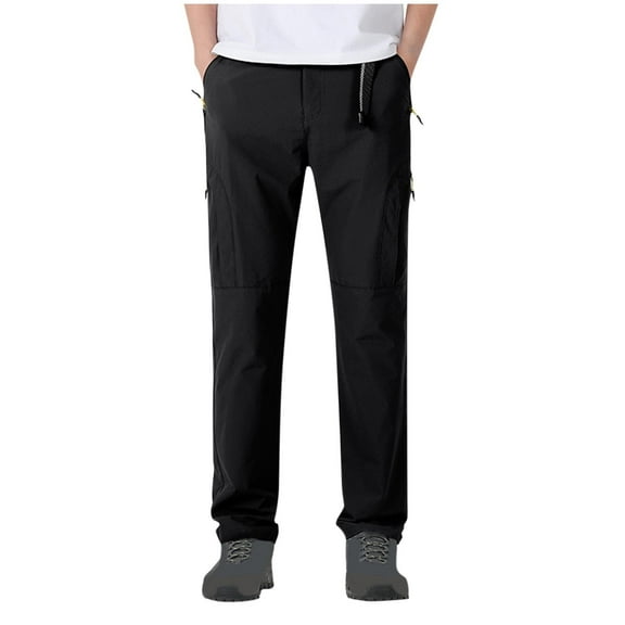 Qgtaibl Men's Cargo Athletic Pants Elastic Waist Straight Leg Hiking Pant Big and Tall Outdoor Active Trouser with Pockets Black (Mens S)