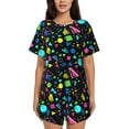 thumbnail image 1 of Balery Geometric 1980s Styled Conjunto de Pijama para Mujer con Estampado, Dos Piezas de Manga Corta y Shorts, Ropa de Dormir Suave con Cuello Redondo y Bolsillos-Medium, 1 of 6
