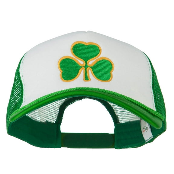 Clover St. Patrick's Day Embroidered Big Size Trucker Cap - White Kelly XL-3XL