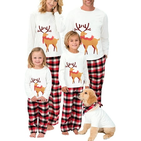 

Xingqing Christmas Family Matching Pajamas Set Long Sleeve Elk Print Tops Plaid Pants 2pcs Pjs Sleepwear for XMAS