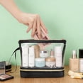 thumbnail image 5 of Clear Travel Makeup Bag Cosmetic Toiletry Organizer TSA Approved Waterproof Pouch for Brushes and Accessories PVC Zippered Case 1-Piece Black, 5 of 7