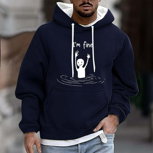 Sudadera con capucha para hombre, informal, a la moda, con estampado, con cordón, de manga larga, de poliéster