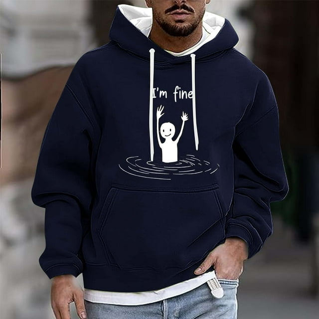 Dolkfu Sudadera de invierno para hombre con capucha, sudadera casual con estampado y bolsillo tipo canguro, camiseta de estilo callejero para hombre. XXXXL