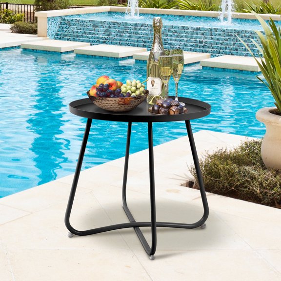 TY Arts & Culture Sophia Modern Round Metal End Table, Black