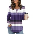 thumbnail image 2 of XuJwPNcy Womens Long Sleeve Striped Henley Tops Casual Loose Fit Color Block Blouse Spring Fall Tunic Shirts(Purple,Medium), 2 of 7