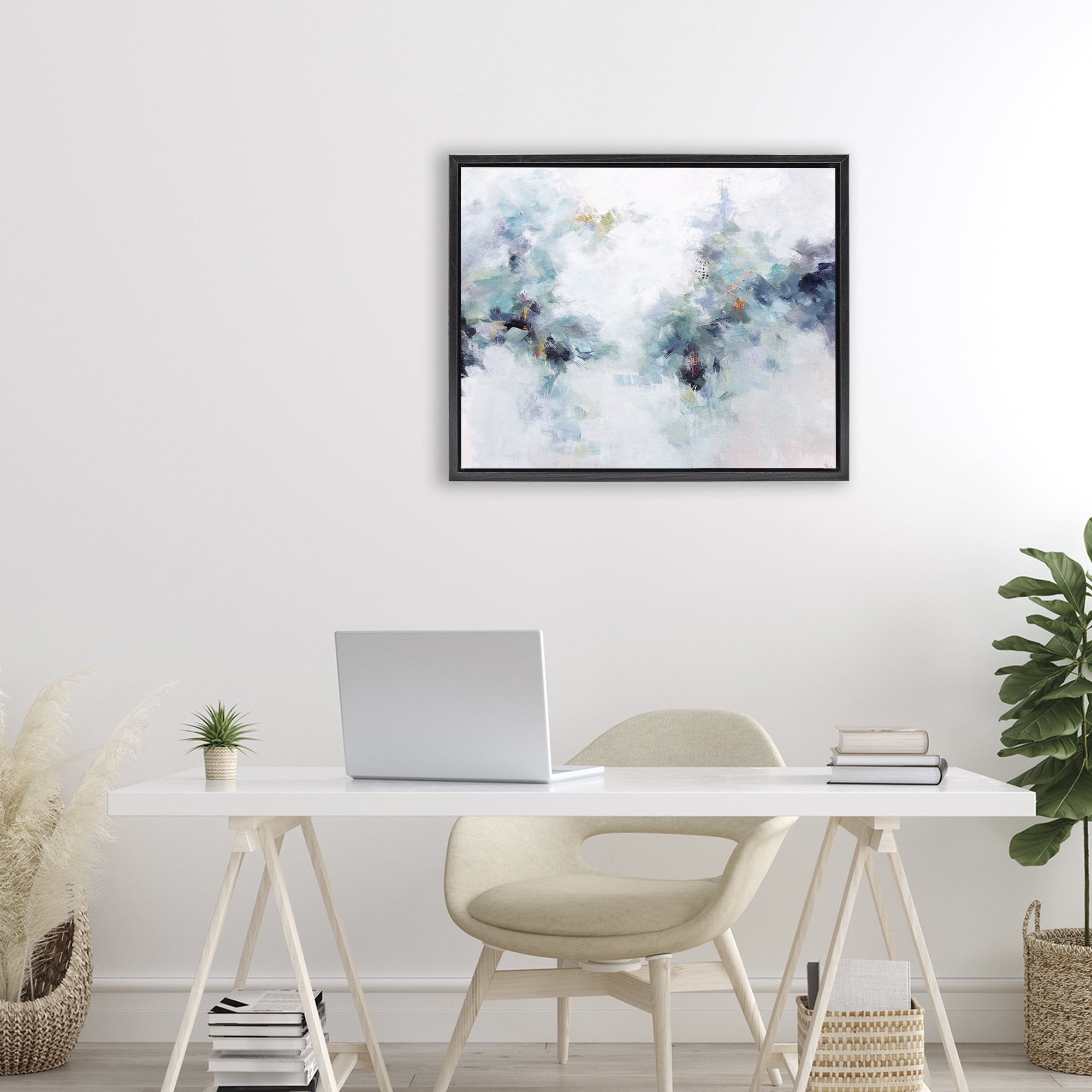 Reaching Out Abstraction Black Framed Floater Canvas Wall Art, design by Karen Hale