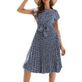 thumbnail image 3 of LilyLLL Womens Short Sleeve Pleated Sundress Floral Print Belted Swing Dress, 3 of 4