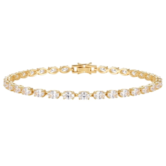Luxiro Lifestyle Gold Plated Stainless Steel Tennis Bracelet with Cubic Zirconia for Women